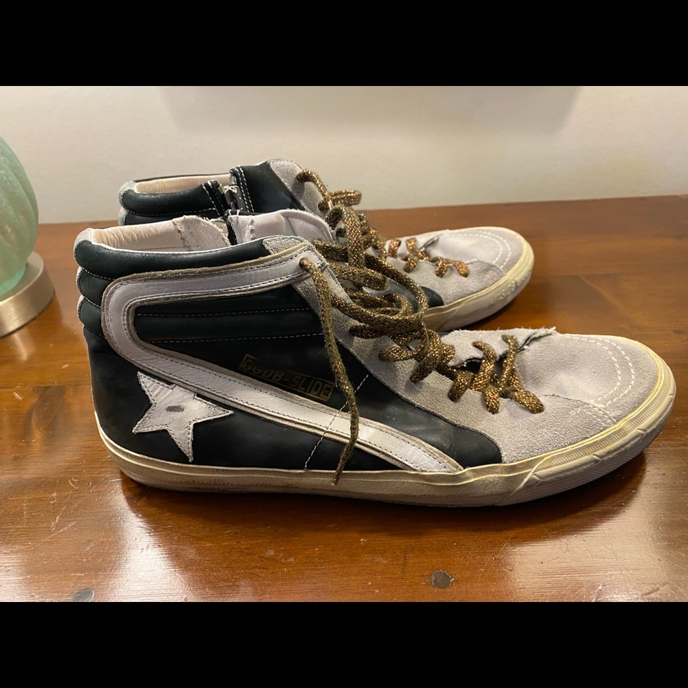 Golden Goose Slide Size-10 Gold-Black-Grey